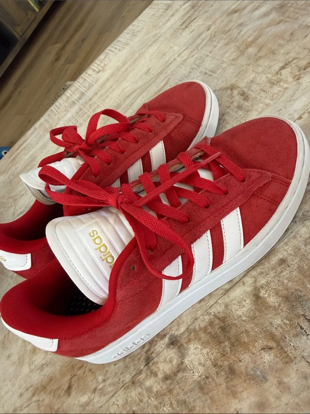 Adidas Grand Court Alpha Suede Low-Top Sneakers {Red/Wht/Gold} 9